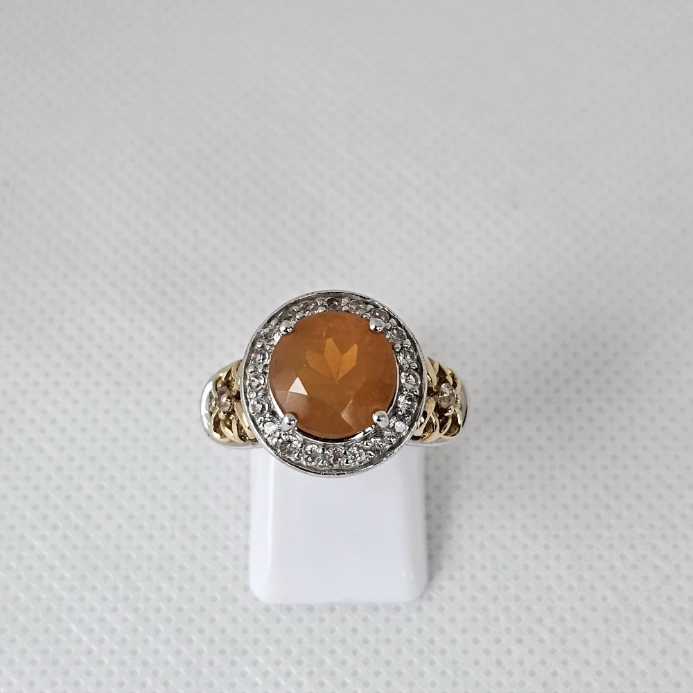 Victoria Wieck Fire Opal & White Topaz Ring Sterling Silver 14k Vermeil Size 7! - Picture 4 of 7